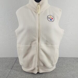 NFL Team Apparel Large | Pittsburgh Steelers Fleece Vest Cream Full Zip Womens